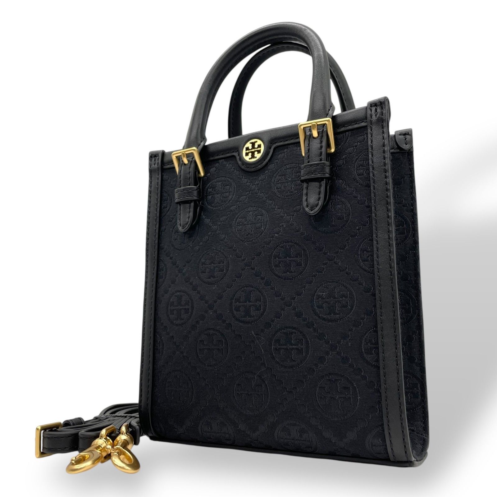 TORY BURCH ハンドバッグ Tロゴ キャンバス レザー 黒 ブラック Tモノグラム コレクション | トリーバーチ公式オンラインストア