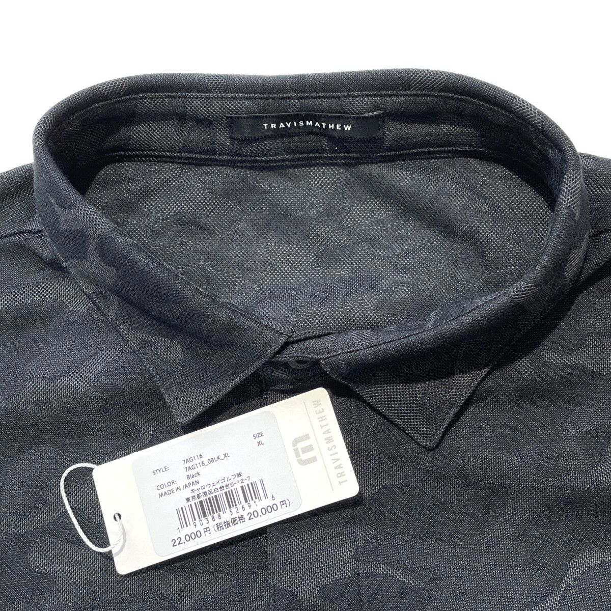 coco 未使用品 トラビスマシュー TRAVIS MATHEW  メンズ 半袖ポロシャツ XL 黒 ブラック カモフラ モックネック 半袖Tシャツ(半袖シャツ・ポロシャツ)|Travis
