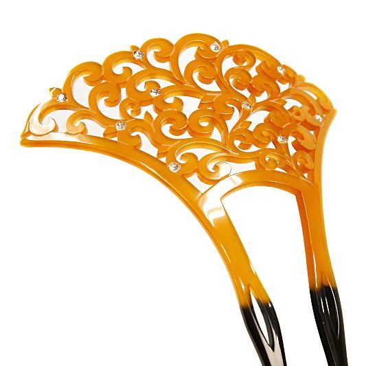 鼈甲　唐草透かし彫りの銀杏型の簪 かんざし バチ型 髪飾り 成人式 振袖 前撮り 袴 花 浴衣 夏祭り 花火