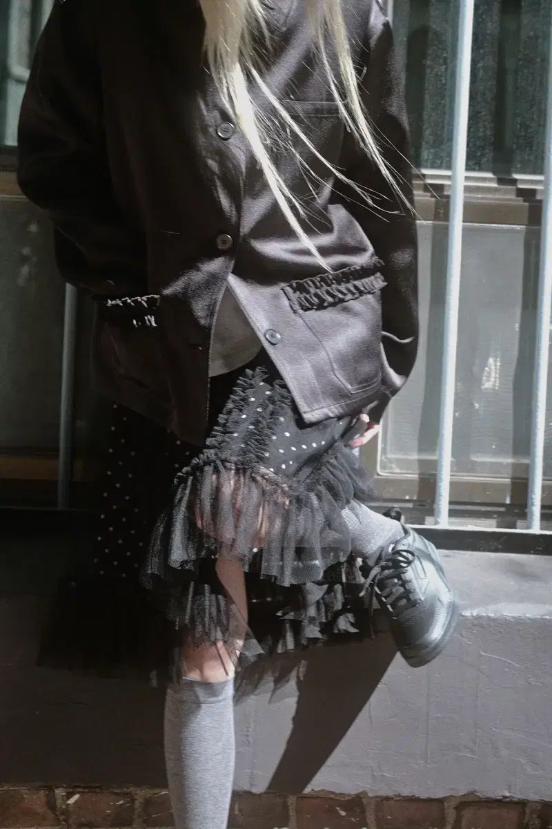 Saenginstudios ISTJ VENDING MACHINE Ver. フリル チュール ドット スカート ブラック NICORILABO_COM