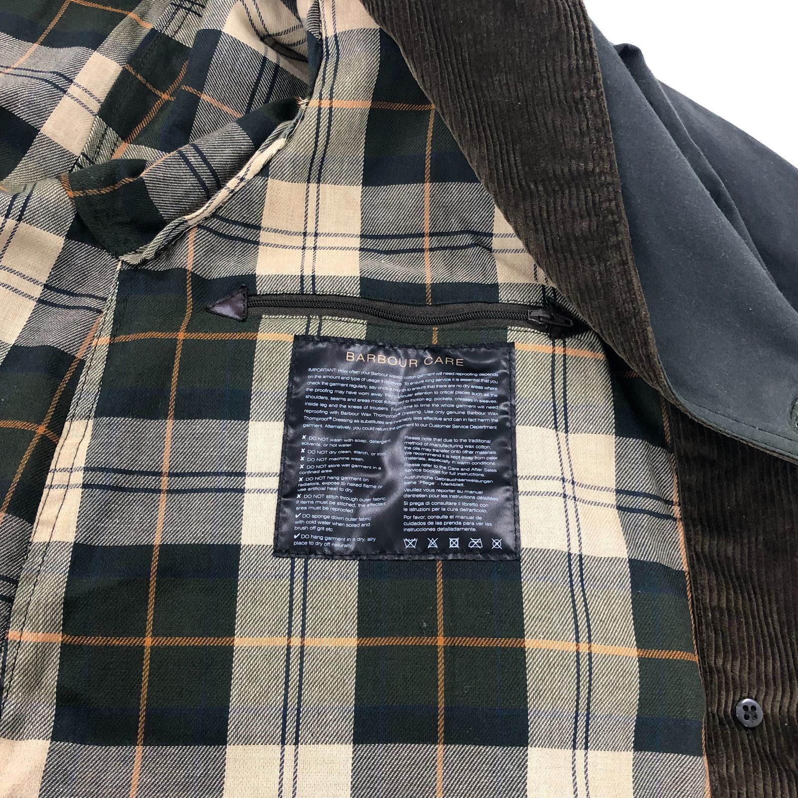 BARBOUR バブアー コート カーキ チェック柄 サイズ 40 メンズ
