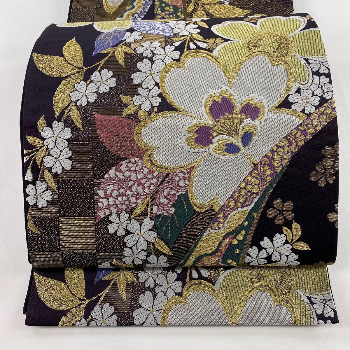 袋帯 秀品 桜 熨斗 唐織 箔 濃紫 六通 正絹 【中古】 - メルカリ