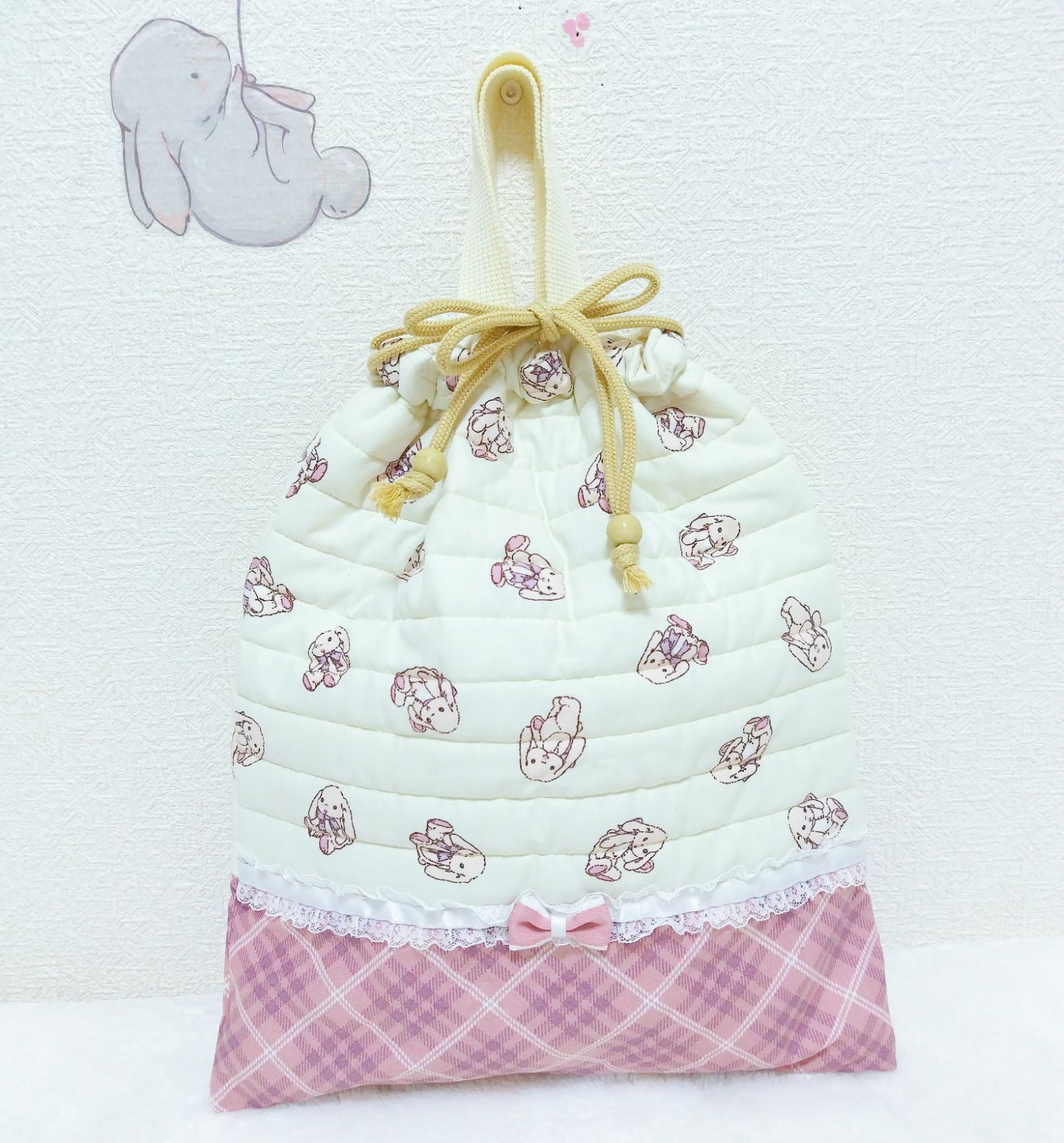 入園・入学準備】 うさぎラテ 3点セット レッスンバッグ／体操服袋