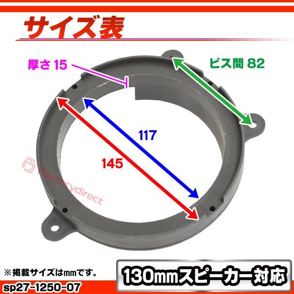 ac-sp27-1250-07a (フロントドア専用) Twingo II トゥインゴ 2 (Typ X44 2007-2014 H19-H26) Renault ルノー (130mm 5.25inch用) ABSインナーバッフルボード スピーカーアダプター 