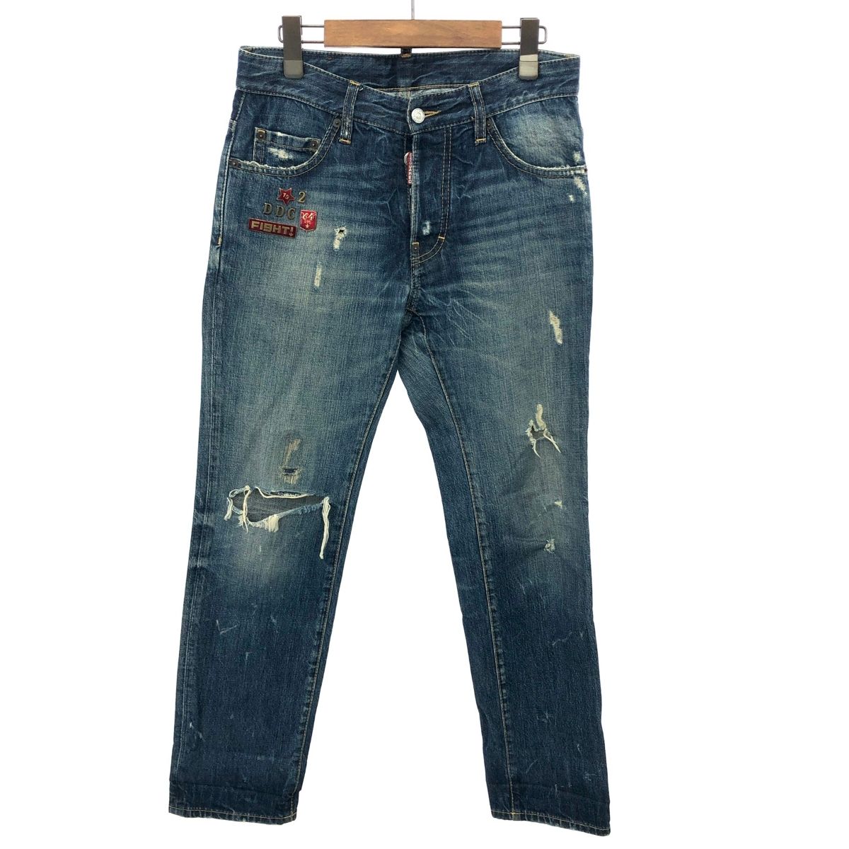 Dsquared2 ディースクエアード ピンバッチ付き ダメージ加工 デニム 