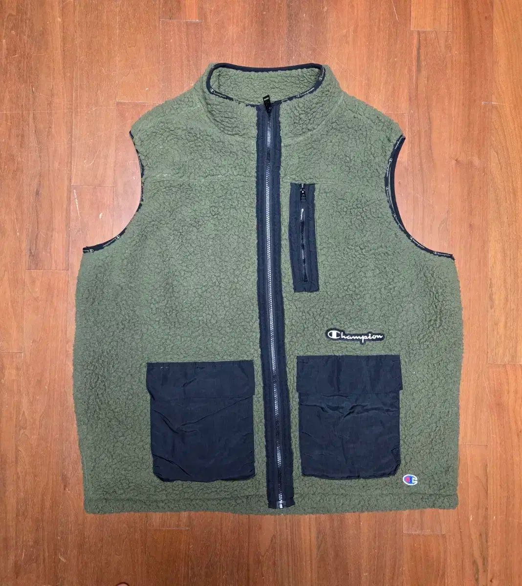 Champion チャンピオン ベスト フリース XL カーキ オリーブグリーン