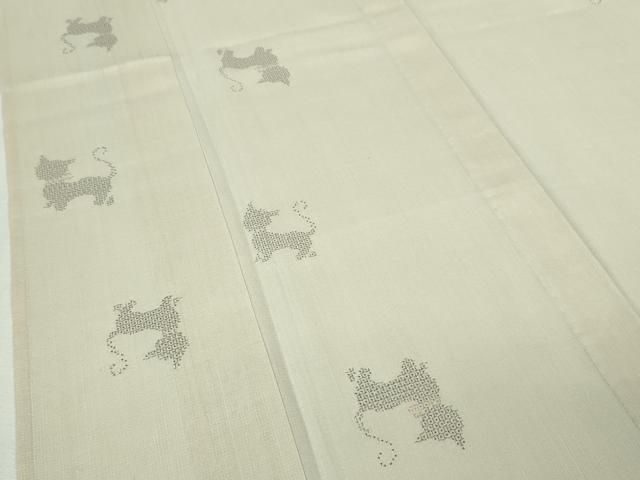 平和屋本店■極上　夏物　結城紬　夏結城　100亀甲　猫シルエット　亜麻色地　逸品　未使用　DZAA5395kh5 平和屋本店□極上 夏物 結城紬 夏結城 100亀甲 猫シルエット 亜麻色地