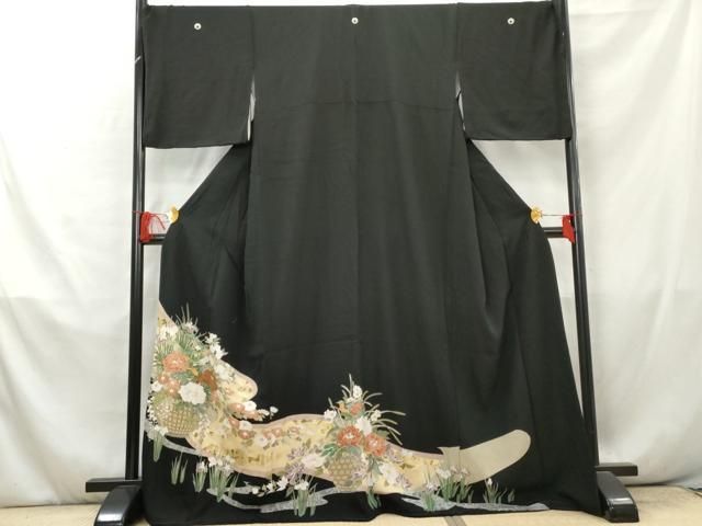 平和屋着物□豪華黒留袖 駒刺繍 花籠文 金彩 正絹 逸品 AABB5307cs