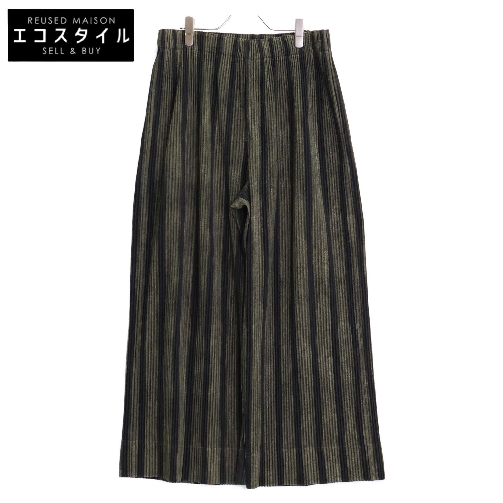 HOMME PLISSE ISSEY MIYAKE オムプリッセ イッセイミヤケ ｸﾞﾘｰﾝ|ﾌﾞﾗｯｸ HP73JF215 ｽﾄﾚｰﾄﾜｲﾄﾞﾊﾟﾝﾂ 3