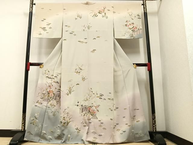 平和屋着物□訪問着 駒刺繍 草花籬文 暈し染め 金彩 正絹 逸品
