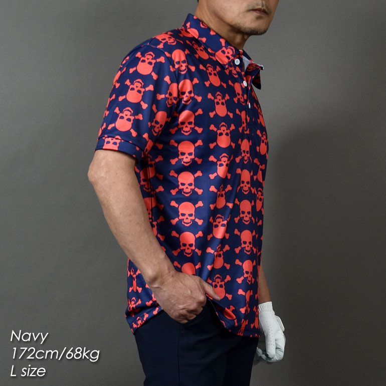 新品【COMONGOLF/コモンゴルフ】ドライ素材スカルプリント半袖