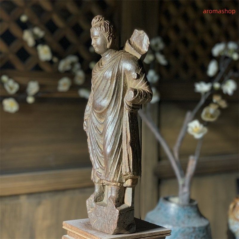 ガンダーラ・石仏/台座付き 極細工 仏教古美術 仏像 ガンダーラ石仏