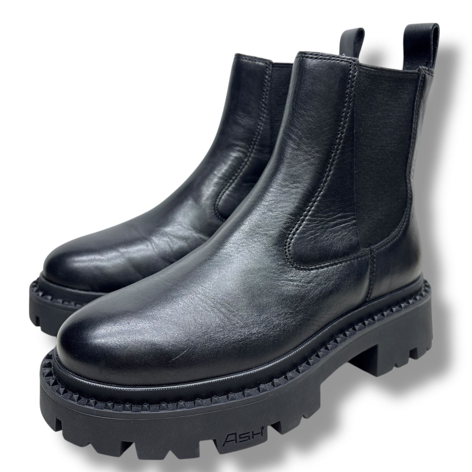 ♥級 ASH アッシュ 22.5 本革 レザー サイドゴアブーツ ブラック 黒 ジェネシス スタッド ワークブーツ トラックソール 厚底