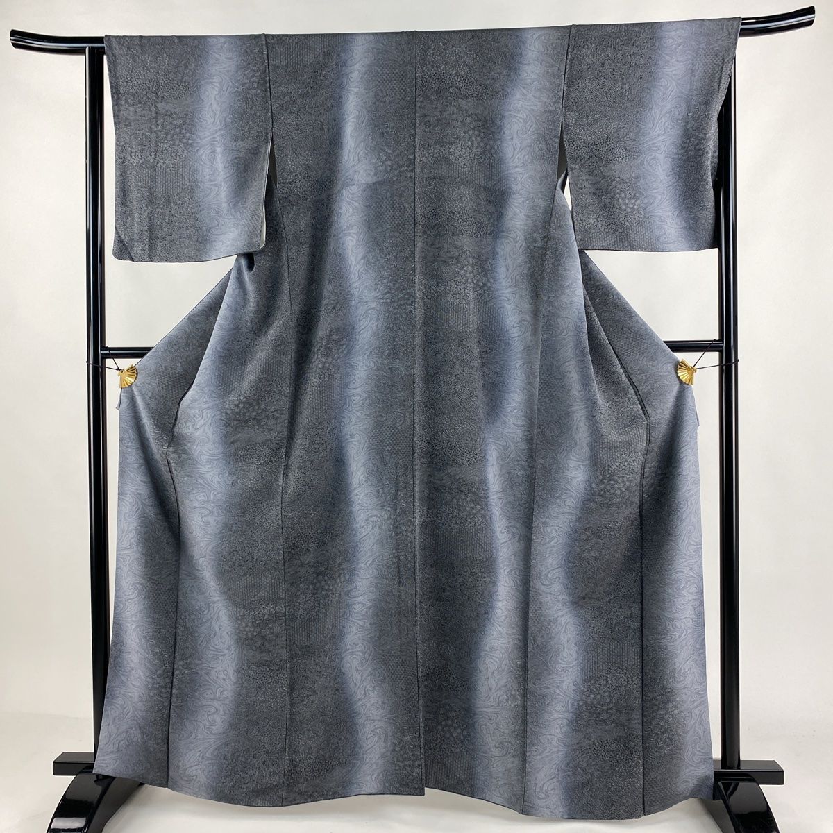 小紋 身丈155cm 裄丈64.5cm M 袷 墨流し 斜めぼかし 抹茶色 正絹 秀