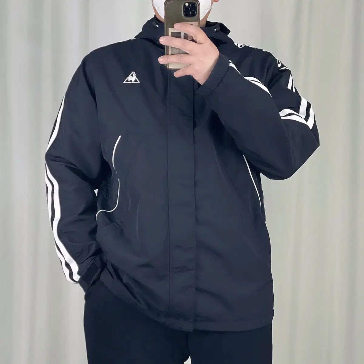 le coq sportif(ルコックスポルティフ) 黒 サイドライン ウインドブレーカー ジャケット XL 250211