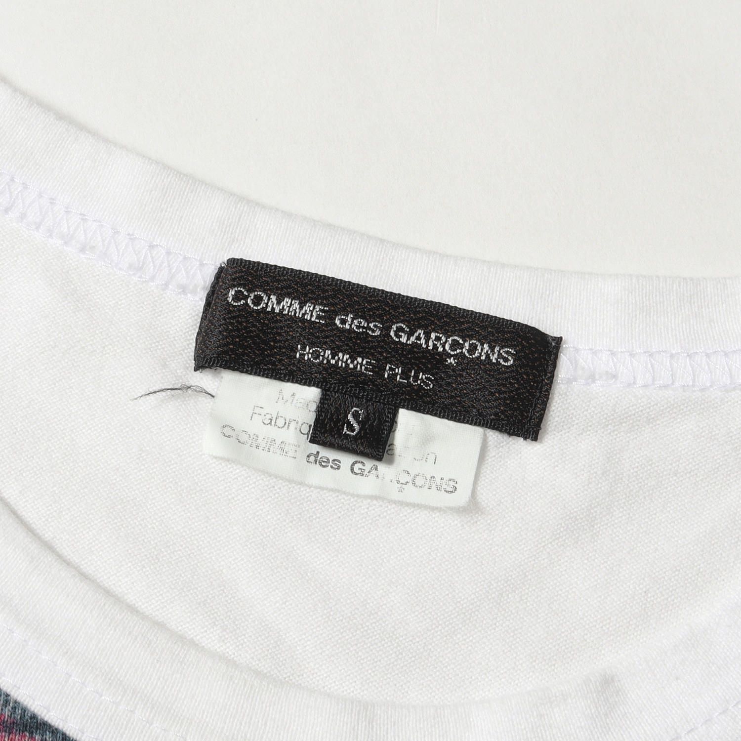 COMME des GARCONS コムデギャルソン Tシャツ チェック 転写 プリント ポケット クルーネックTシャツ HOMME PLUS  AD2009 ホワイト 白 S トップス カットソー 半袖 ブランド