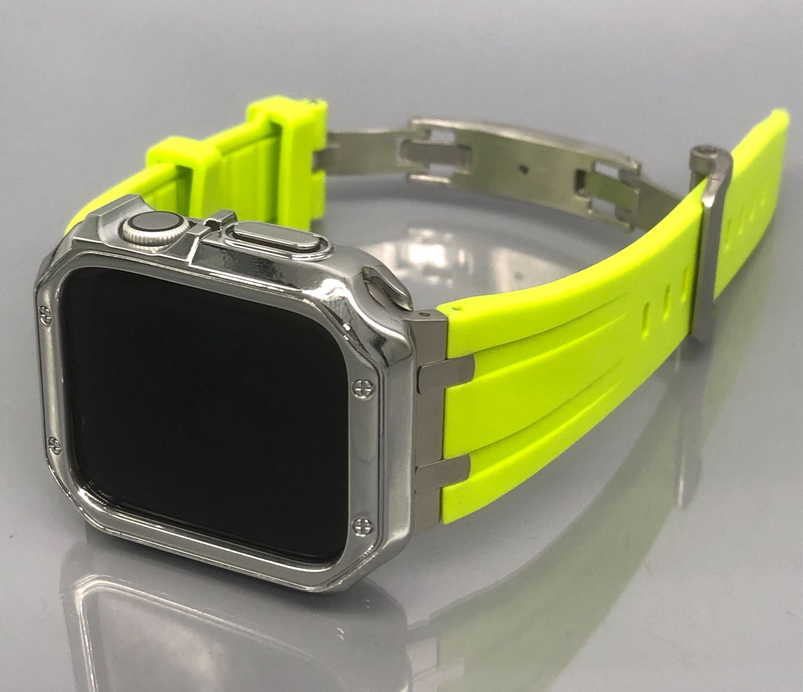 GimelZayinセット シーム シルバー Lグリーン アップルウォッチ ラバーベルト Apple Watch ケース カバー ウルトラ 38 mm 40 41 42 44 45 49 46 バンド