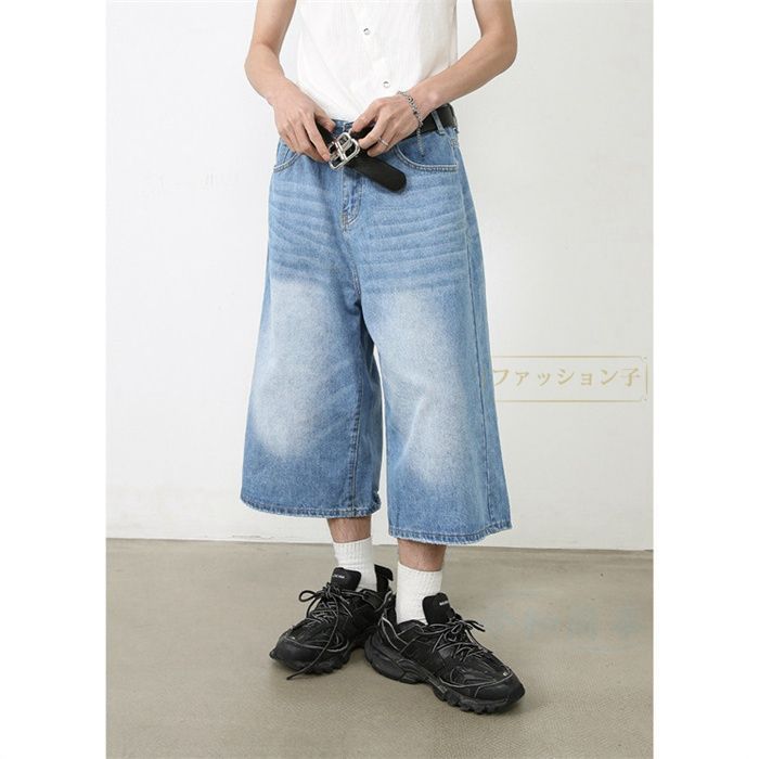 デニムジーンズ 7分丈 ダメージ アメリカン レトロ 男女兼用 505ZX ルーズストレート ヴィンテージ デニムパンツ ジーンズ