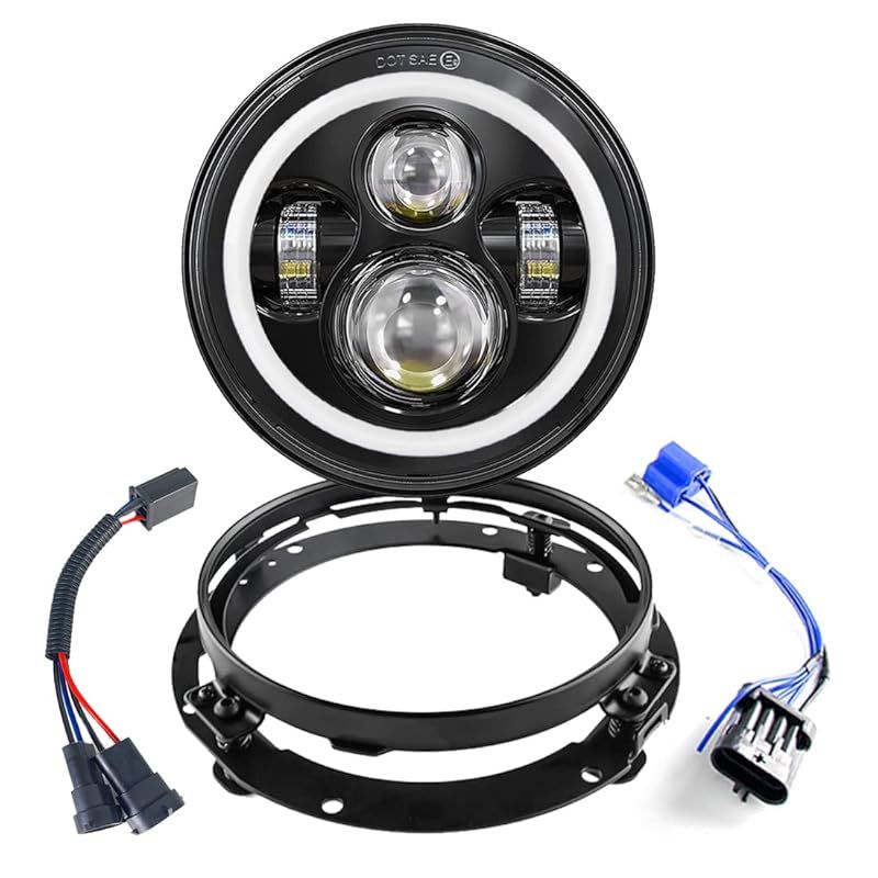 在庫 SKTYANTS 7インチオートバイLEDヘッドライト 4つのライトモード切り替え プデイタイム走行イエローターンランプグロー電球キット ７インチ ブラケットは機関車バイク街道滑空 IP67防水 白黄リング 1