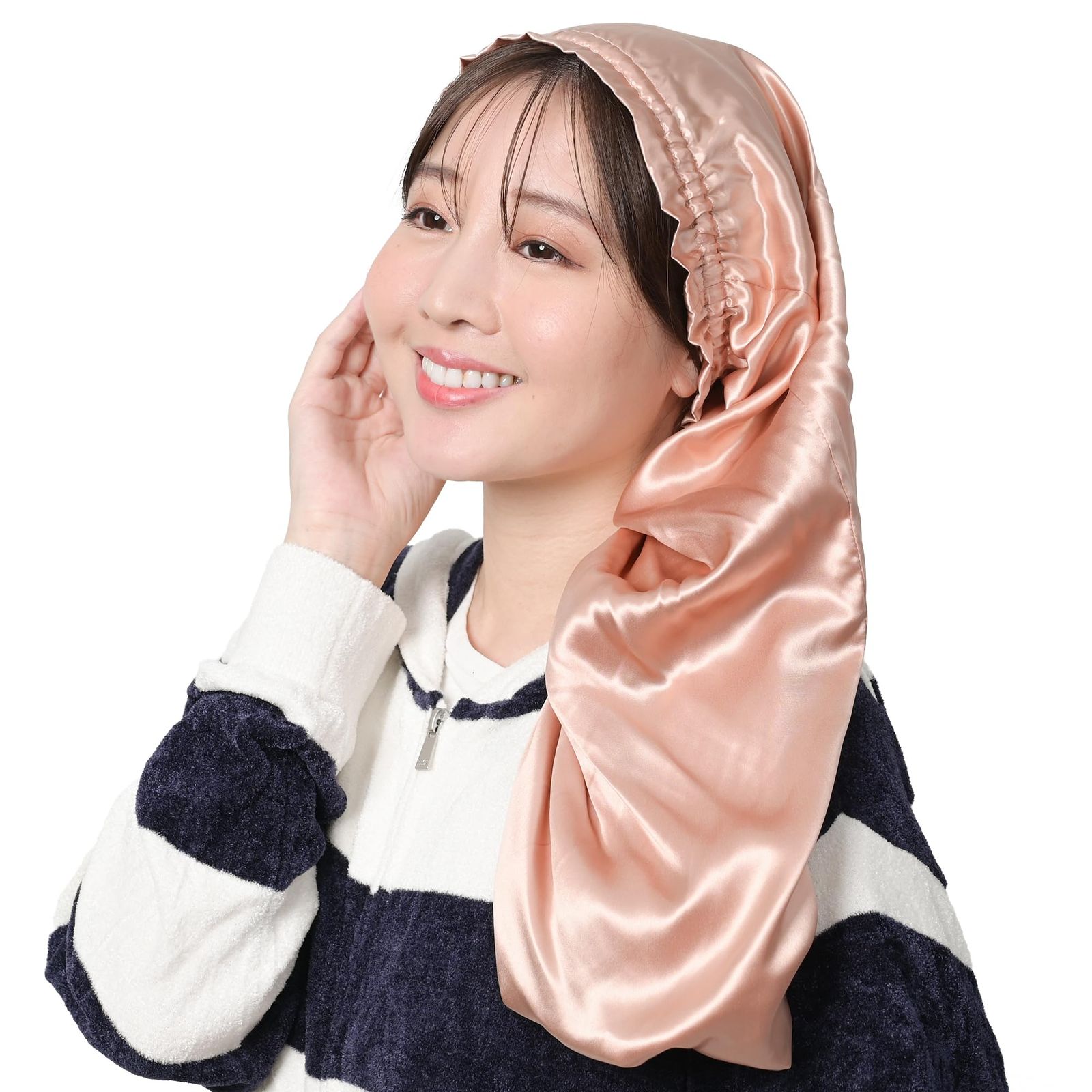 美髪 つるつる 天然 シルク100% 髪の毛さらさら 筒型 ヘアキャップ