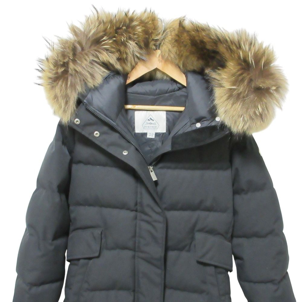 【極美品】PYRENEX 黒 シャイニー　ダウンジャケット ラクーンファー Pyrenex ピレネックス PYRENEX ダウン ダウンジャケット ダウン