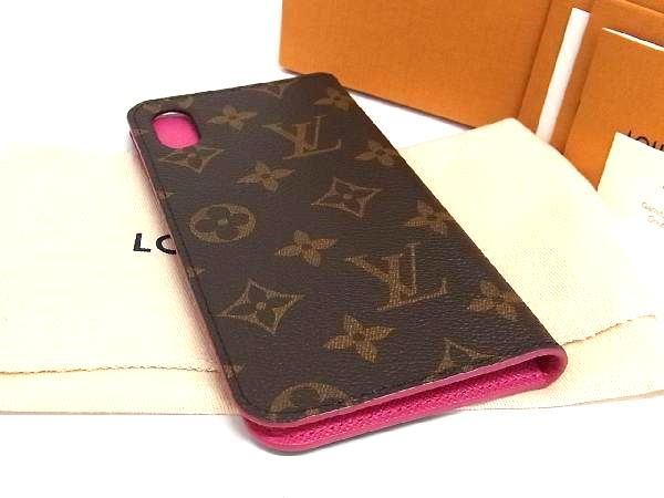 極美品 LOUIS VUITTON ルイヴィトン M67481 モノグラム フォリオ iPhoneXS Max対応 スマホケース アイフォンケース ブラウン系 AW5326