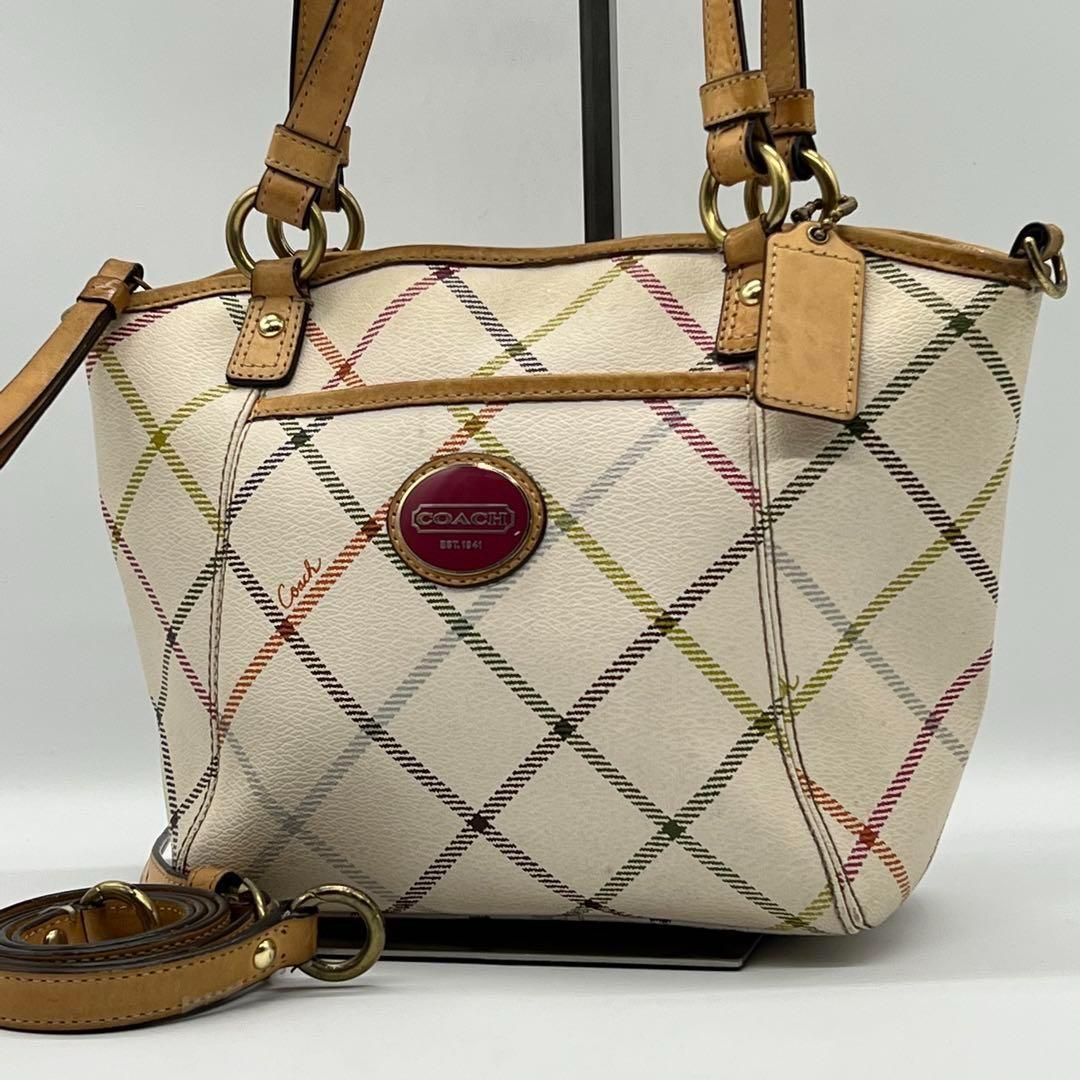 コーチホピン　2way ショルダーバッグチェック柄19619 美品】COACH コーチ 2way ハンドバッグ ショルダーバッグ