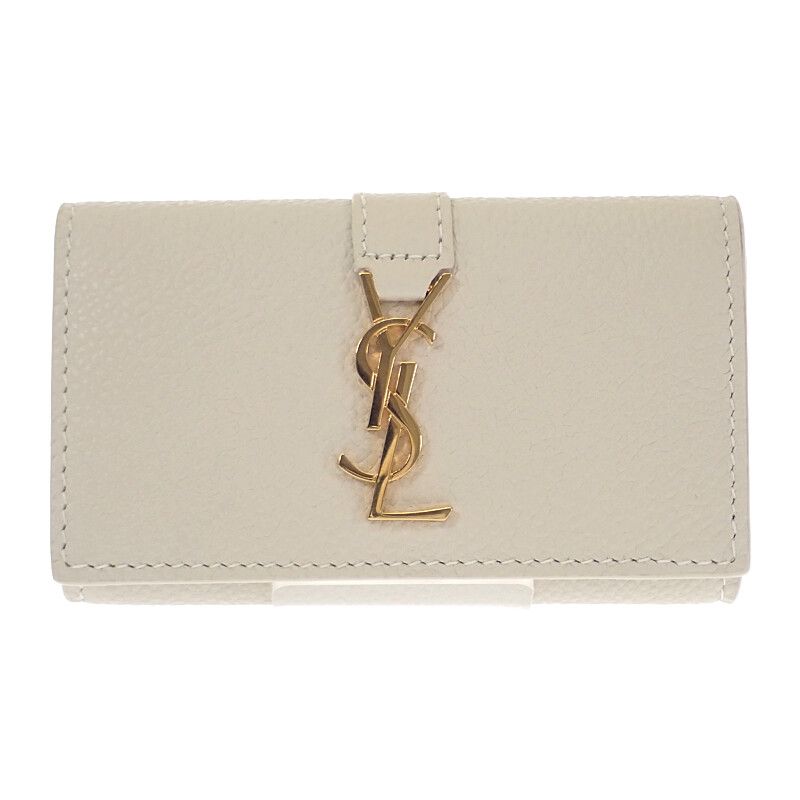 サンローラン SAINT LAURENT YSLラインキーケース 693749 B680J 9207 カーフ メタル アイボリー 白 ゴールド金具 レディース ファッション小物 ギフト Aランク