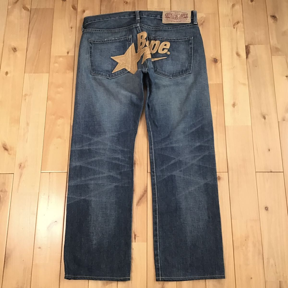 BAPE STA LOGO 刺繍 デニム パンツ Mサイズ a bathing ape star denim