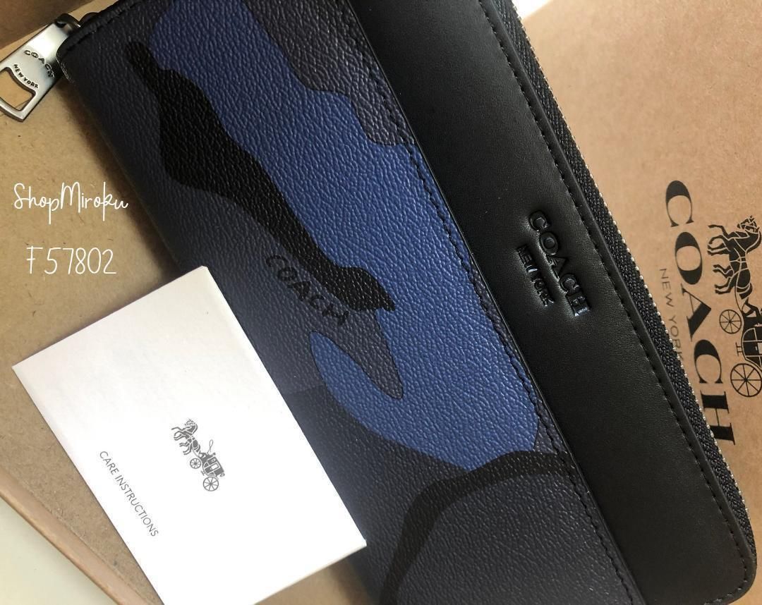 日本 □正規品□ コーチ COACH 長財布 ブラック 迷彩 ブルー 青