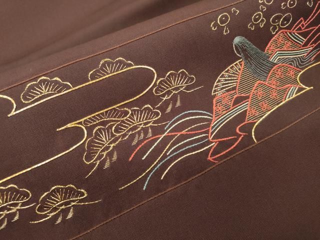 平和屋着物○塩瀬 九寸名古屋帯 型染め 立涌花文 逸品 DAAV9085ob