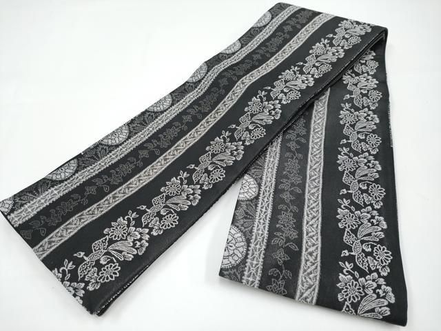 平和屋着物 上 こむさでもーど COMME CA DU MODE 両面 半幅帯 花鳥間道 黒地 CYAA3176s5