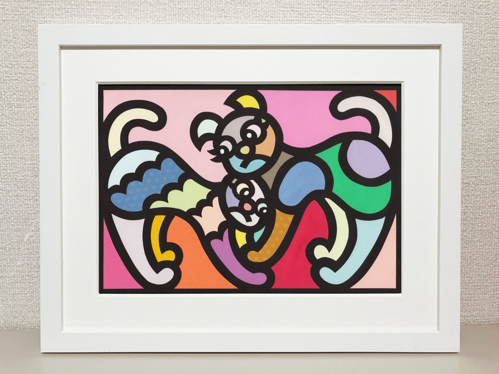 A4サイズ 178-1 Cat Alphabet - M” 2025 Original art work on paper cutting with collage by CHOP POP ◆日本製UVカットアクリルフレーム付き◆ Pop Art