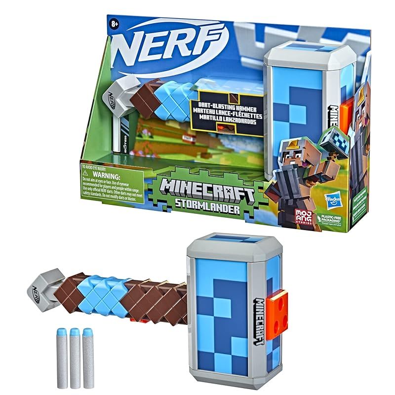 ハズブロ HASBRO ナーフ マインクラフト Minecraft ストームランダー ハンマー型ブラスター ダーツ3本を発射 公式ナーフ エリート ダーツ3本付き プルバックプライミングハンドル F4416 正規品