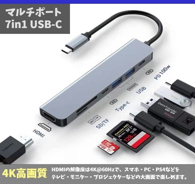 USB C ハブ hdmi 高速PD充電100W 7-in-1 Type C NOVOO 変換アダプター タイプC ドッキングステーション RJ45 イーサネット 100W USB-C急速PD充電ポー