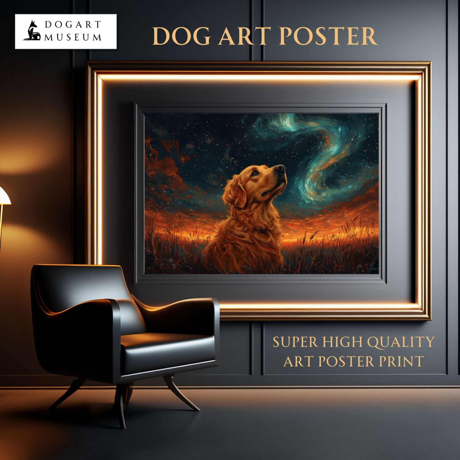 星屑のパレード - ゴールデンレトリバー犬 No.1 オーロラ 日の出 夕日 朝日 星空 星雲 サンセット ペットロス うちの子記念日 アートポスター 犬の絵 犬のイラスト