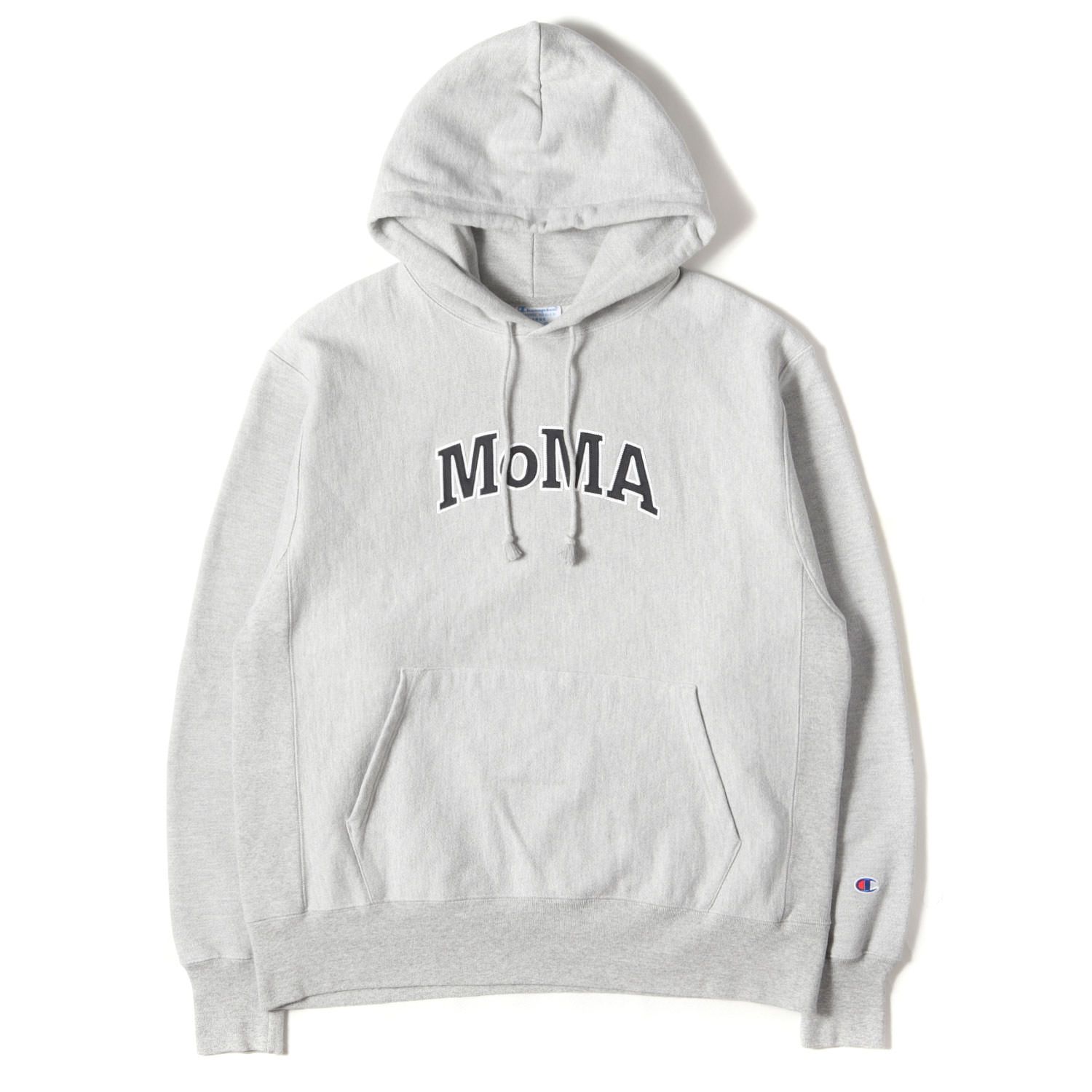 Champion チャンピオン パーカー サイズ:L MoMA ワッペンロゴ リバースウィーブ スウェットパーカー ヘザーグレー トップス フーディー スウェットシャツ コラボ【メンズ】