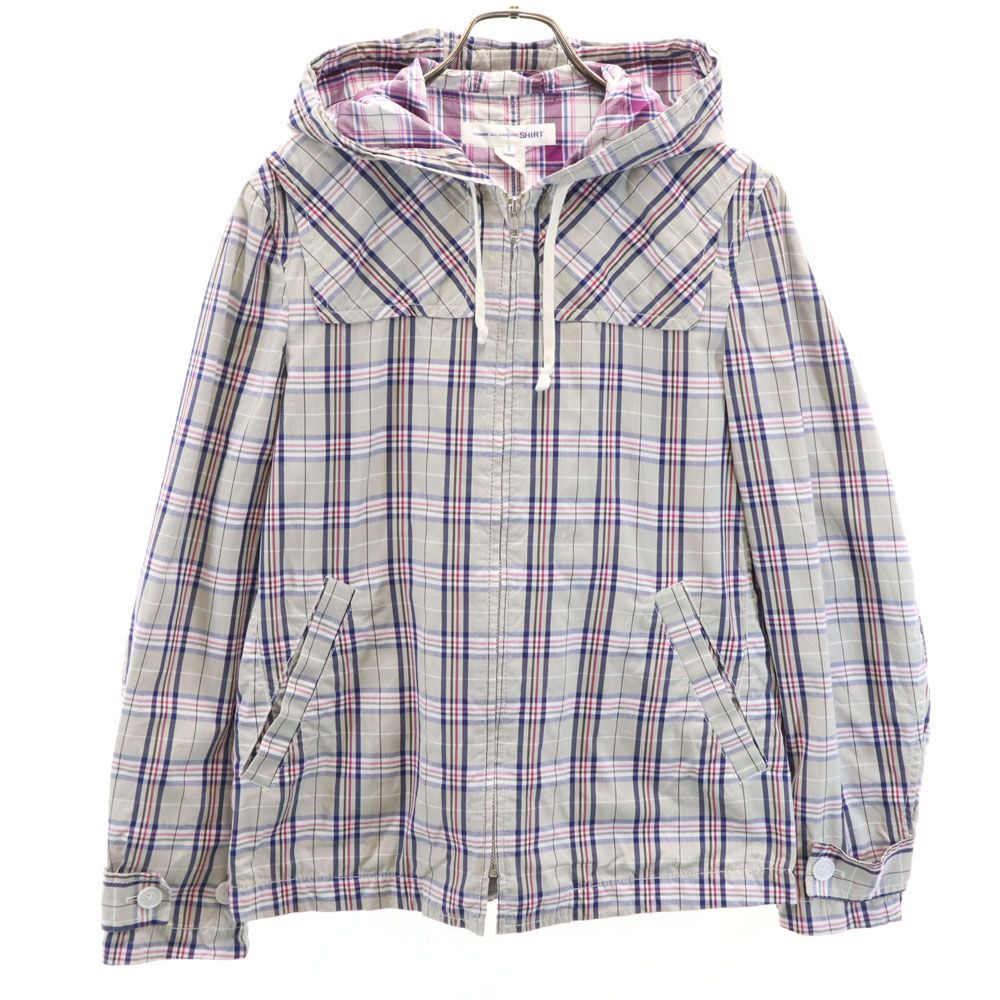 コムデギャルソンシャツ フランス製 チェック柄 長袖 ジップパーカー S グレー COMME des GARCONS SHIRT メンズ