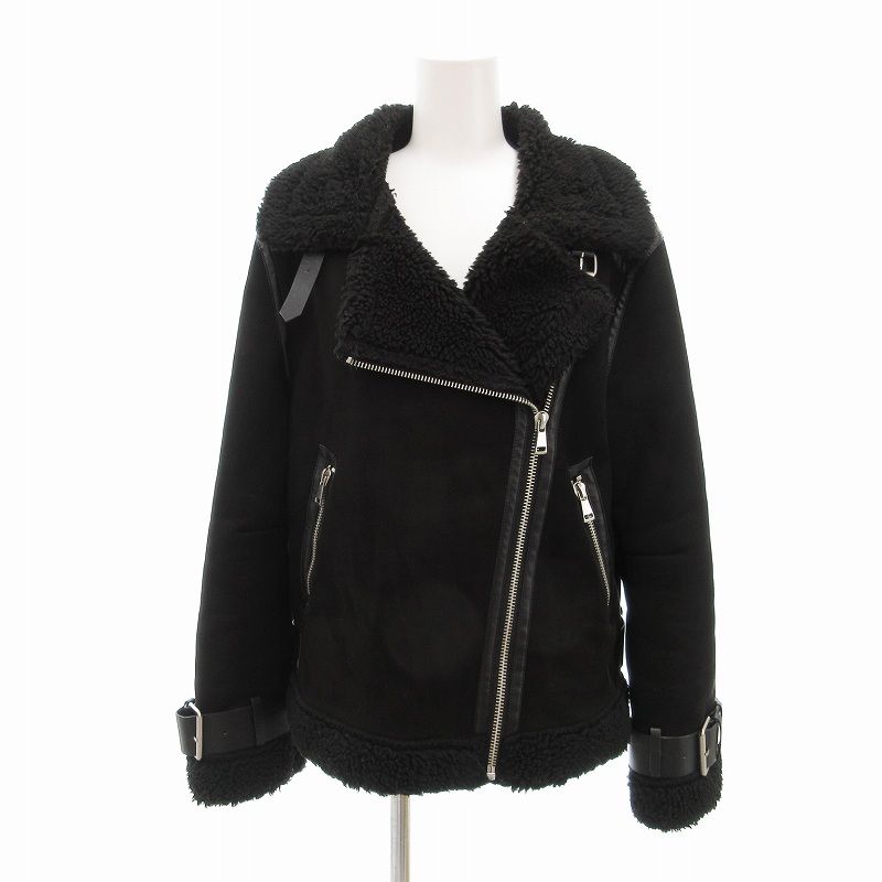 ザラ　ダブルフェイス　ライダースジャケット　ボア　ムートン　ブラック　S ZARA - 【ZARA】フェイクムートンライダース ボアジャケット