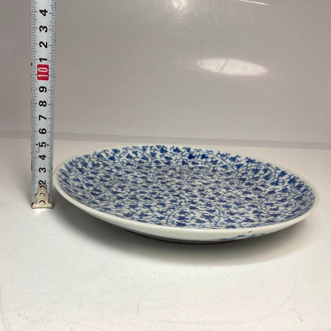 江戸中期藍柿右エ門花唐草長皿A w約20.5㎝新S8-0627☆