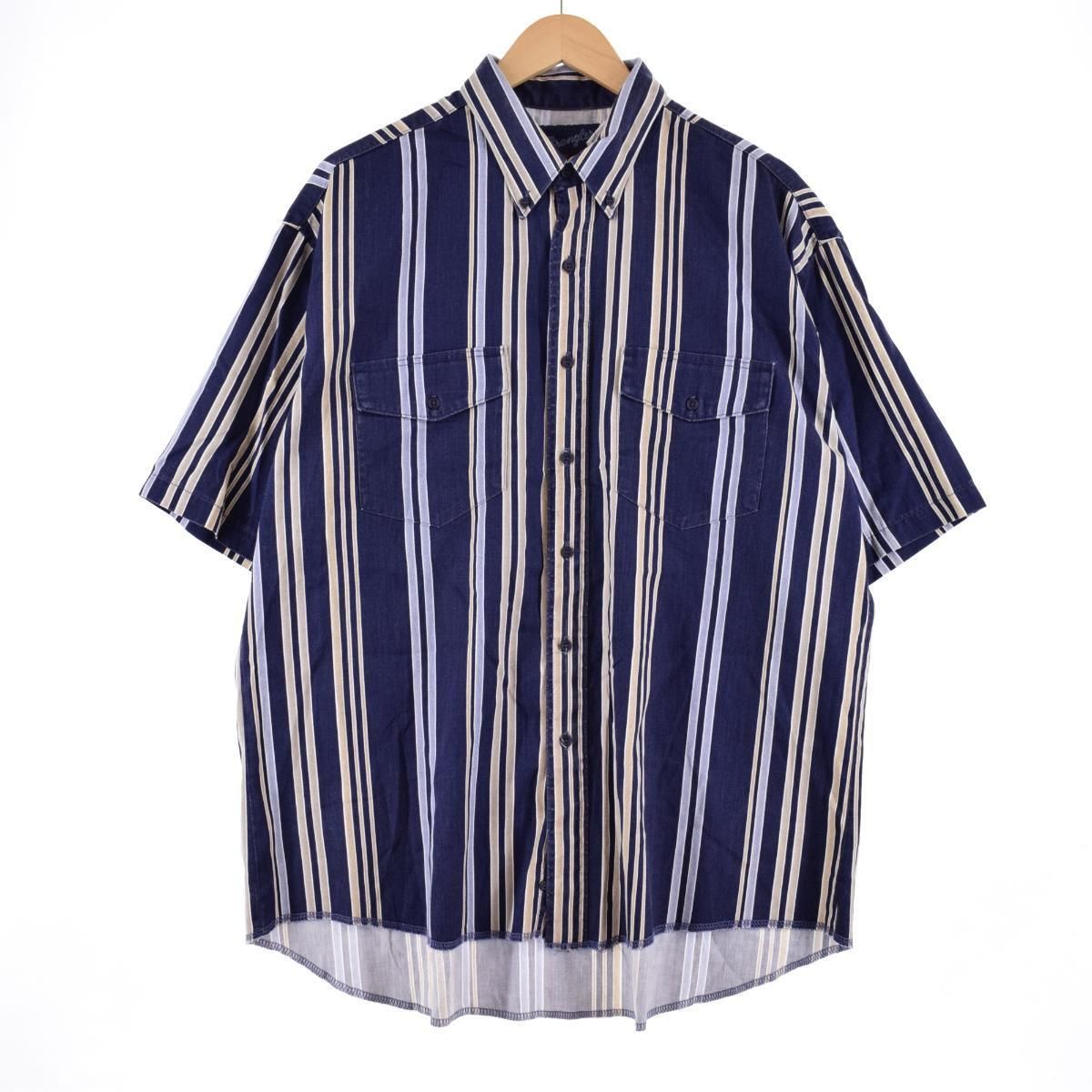 古着 ラングラー Wrangler 半袖 ボタンダウン ストライプシャツ メンズM/eaa317563