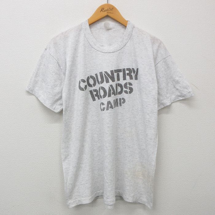 L/古着 半袖 ビンテージ Tシャツ メンズ 80s カントリーロード キャンプ クルーネック 薄グレー 霜降り 23mar16 中古