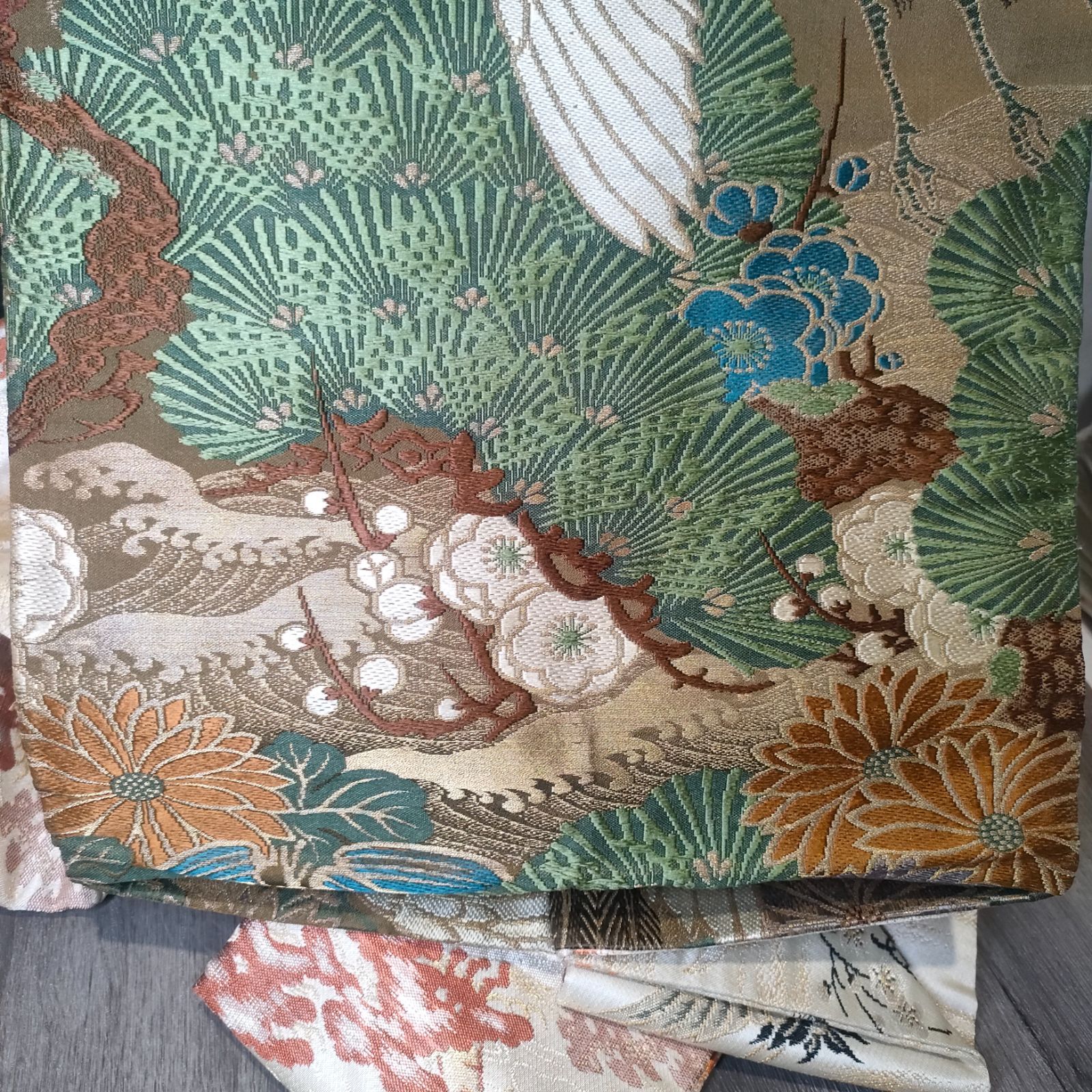 レア・骨董】両面 着物 帯 鶴 松 丸帯 アンティーク