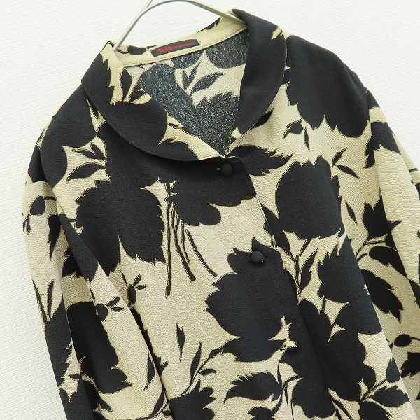 詩仙堂 ヒトシタムラ ちりめん カットソー トップス 総柄 七分袖 x967069