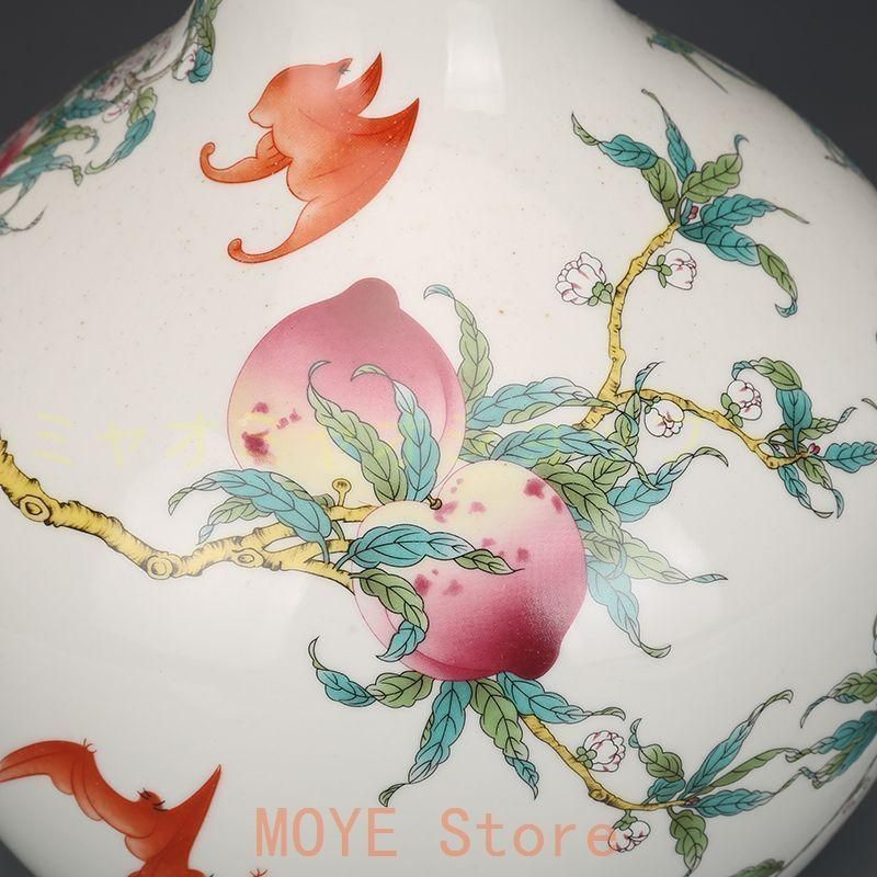 清乾隆粉彩福寿九桃天球瓶 景徳鎮 陶磁器 装飾品 現代