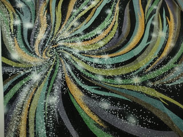 平和屋本店□極上 振袖 たたき染め 蛍暈し 黒地 金彩 逸品 DZAB1041kh5