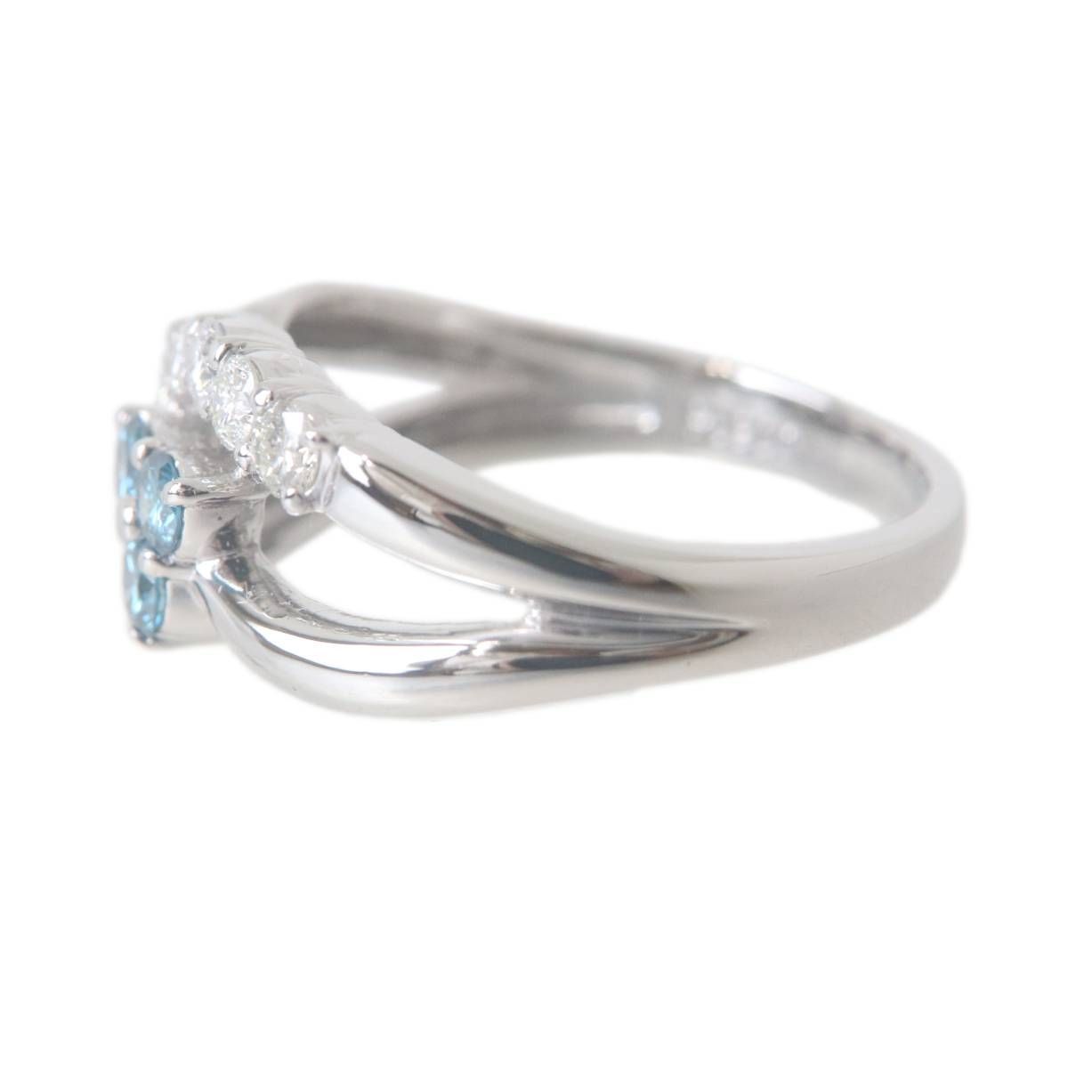 Pt900 プラチナ トリート ブルーダイヤ デザイン ダイヤ リング 指輪