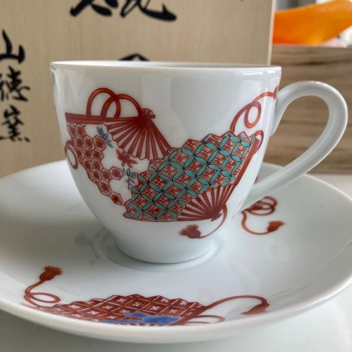 美品】扇紋✳️碗皿✳️ カップ ＆ ソーサーセット 十四代柿右