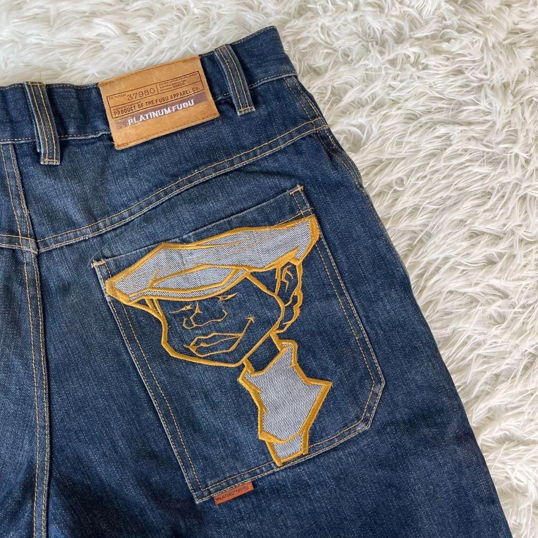 PLATINUM FUBU デニム ハーフパンツ 刺繍ロゴ 37980 PLATINUM FUBU デニム ハーフパンツ 刺繍ロゴ 37980 - メルカリ