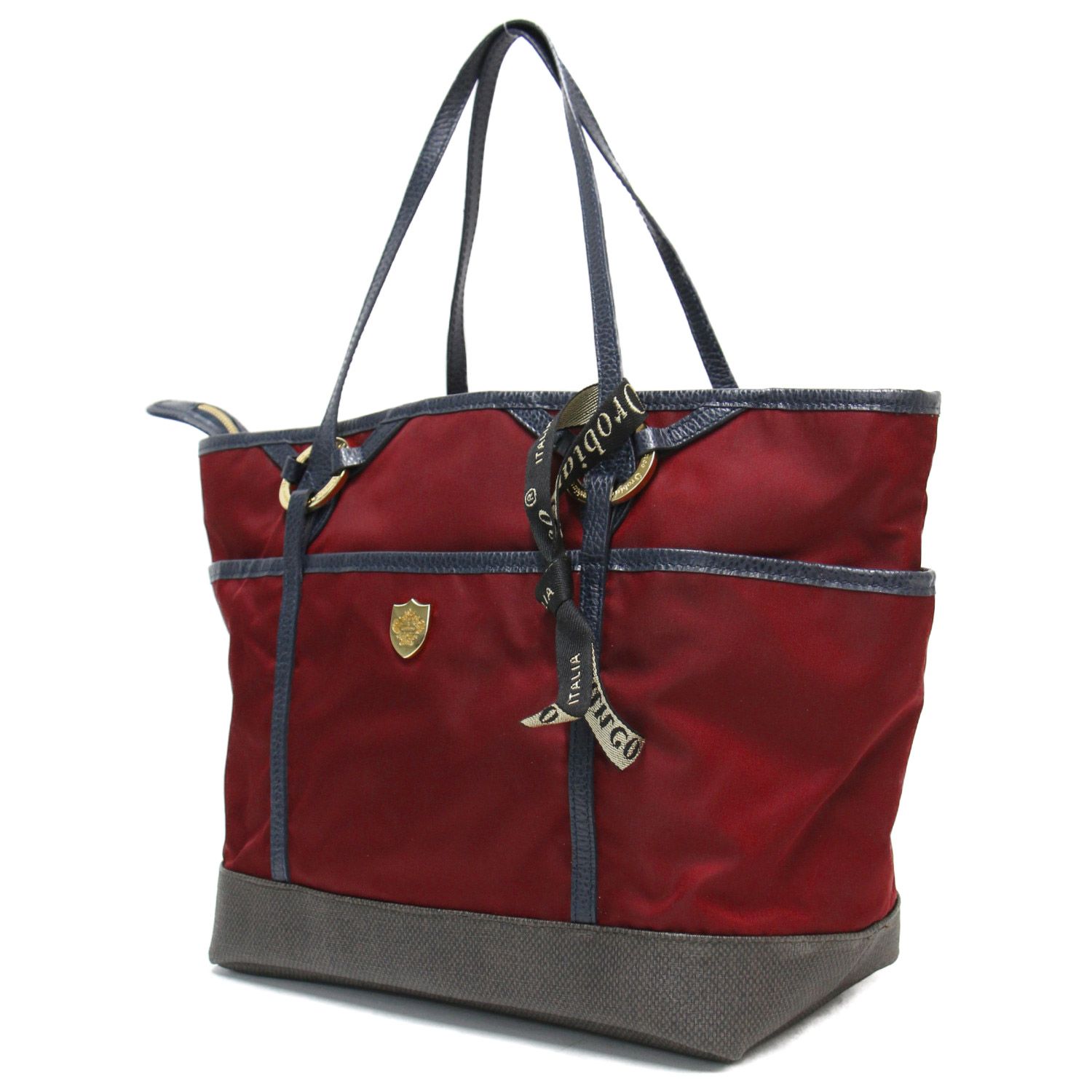 オロビアンコレザー製トートバッグ(紺×赤)